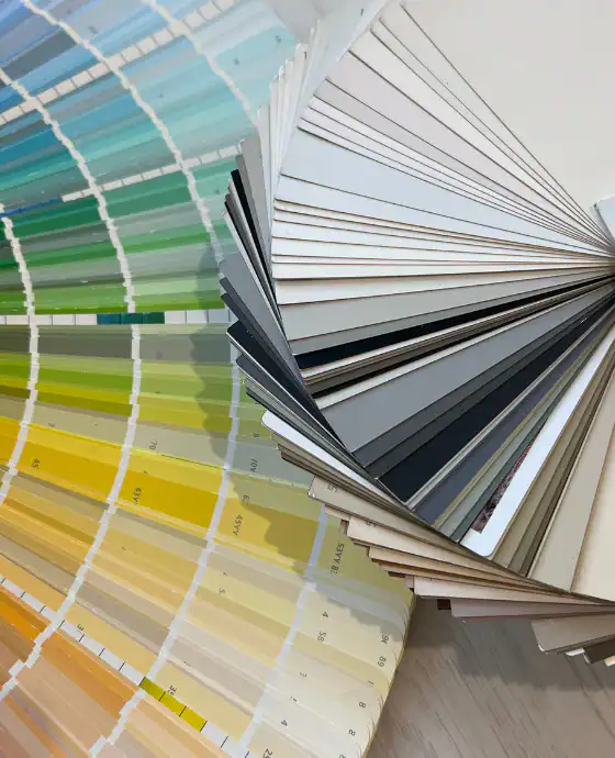Color swatches and paint sample fan deck for interior painting projects.